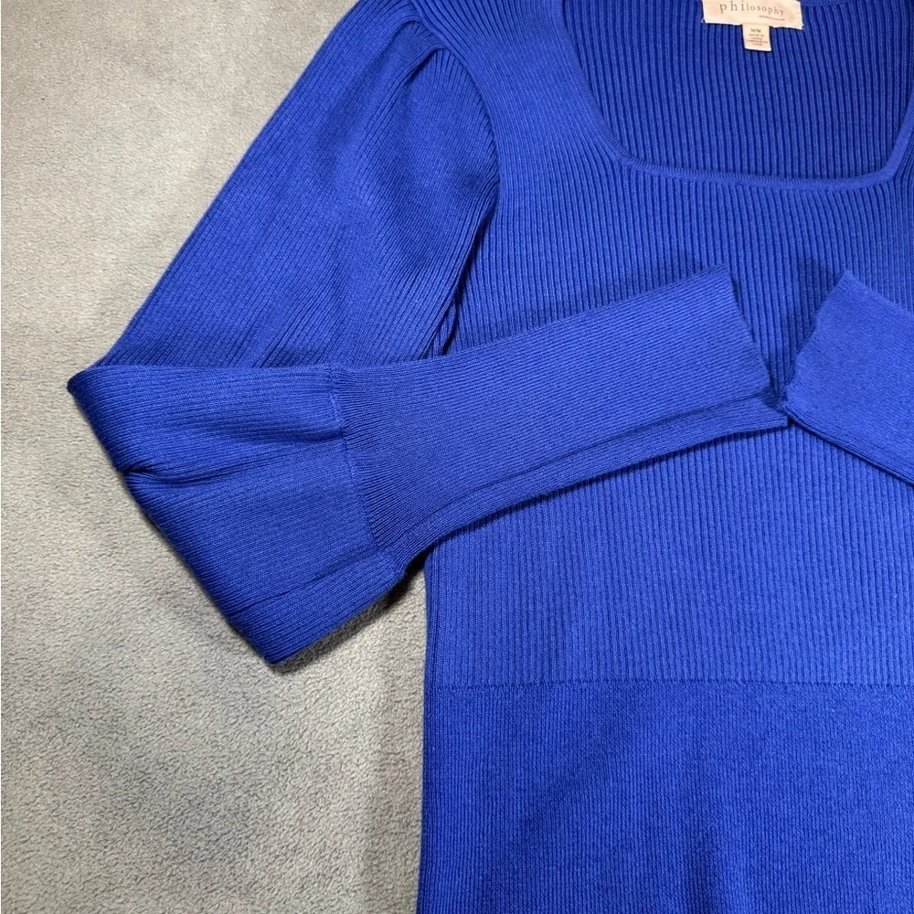 Philosophy Ribbed Royal Blue Sweater Shirt with Puffy Sleeves - Picture 12 of 12
